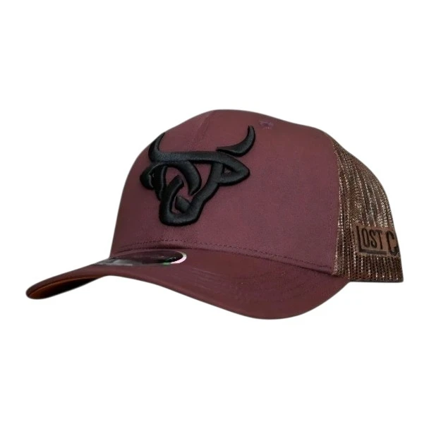 LOST CALF MAROON BROWN 3D STITCH LOGO - HATS CAP  - RUGER