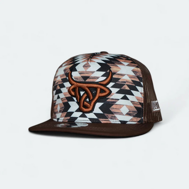 LOST CALF 3D LOGO BROWN AZTEC - HATS CAP  - RUSTIC BRN FLAT