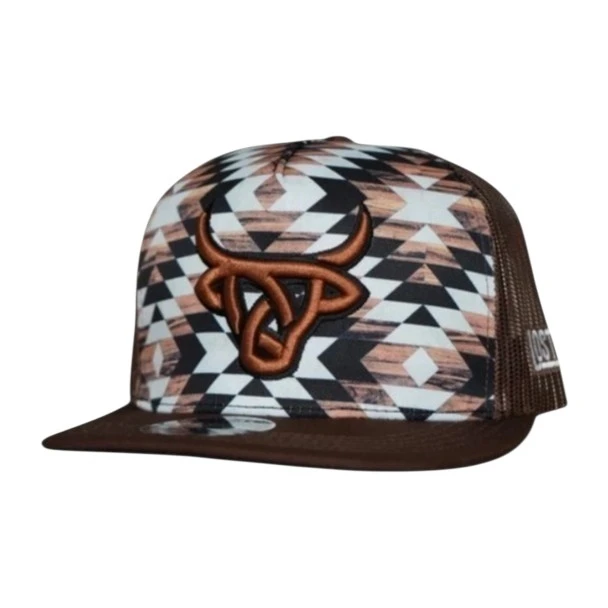 LOST CALF 3D LOGO BROWN AZTEC - HATS CAP  - RUSTIC BRN FLAT
