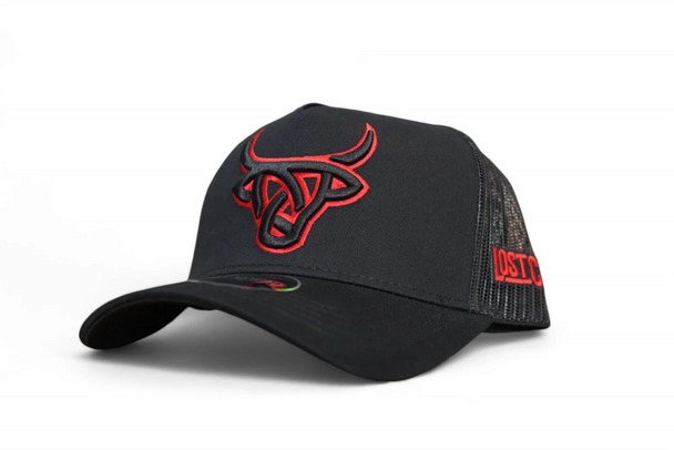 LOST CALF 3D STITCH BLACK RED LOGO - HATS CAP  - TORO BRAVO A FRAME