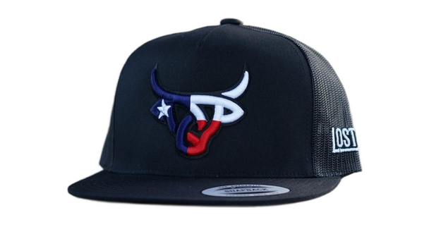 LOST CALF TEXAS FLAG COLORS BLACK MESH - HATS CAP  - TEXAS BULL FLAT