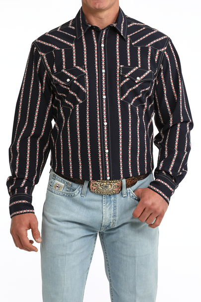 CINCH NAVY WESTERN MODERN PRINT - MENS SHIRT  - MTW1303105