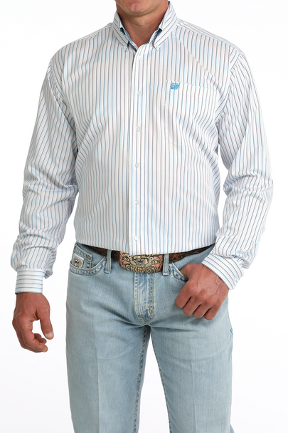 CINCH TWILL WHITE STRIPED PRINT - MENS SHIRT  - MTW1106085