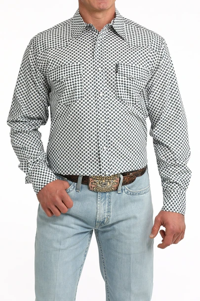 CINCH WHITE GEOMETRIC MODERN PRINT - MENS SHIRT  - MTW1303106