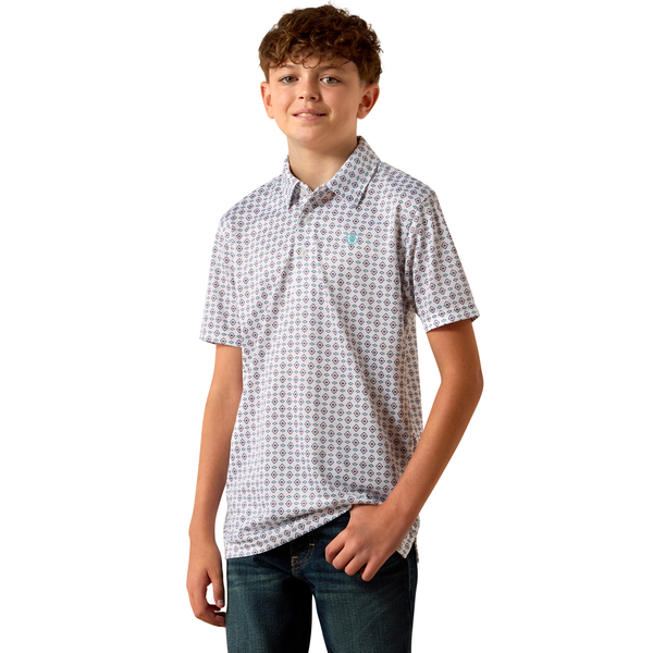 ARIAT WHITE SOUTHWEST TRIANGLE POLO - KIDS BOYS SHIRT - 10073489