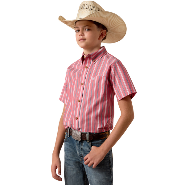 ARIAT PRO BOBBY HIBISCUS RED STRIPE - KIDS BOYS SHIRT - 10073638