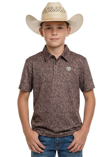 ROCK & ROLL BROWN CAMO PRINT POLO - KIDS BOYS POLO - BB51T08739