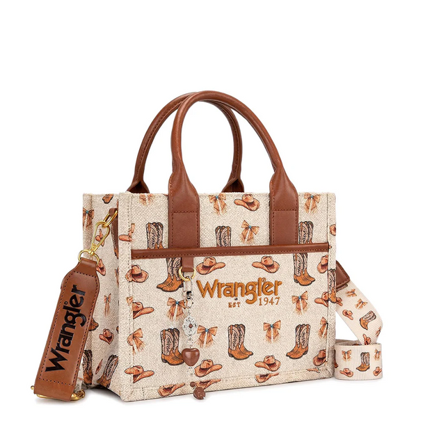 WRANGLER RODEO ICONS CANVAS TOTE TAN - LADIES PURSES  - WG524-8120STN
