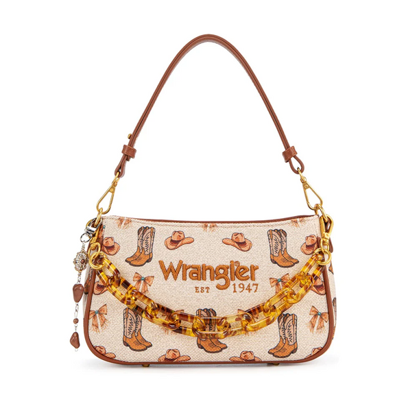 WRANGLER BAGUETTE TAN COWGIRL PRINT - LADIES PURSES  - WG524-8633TN
