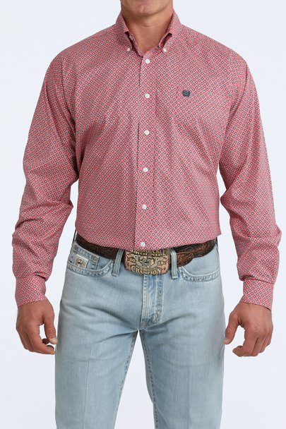 CINCH PINK GEOMETRIC PRINT - MENS SHIRT  - MTW1106100