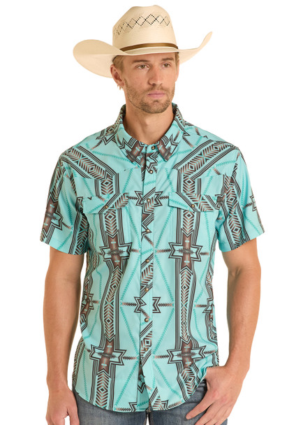 ROCK & ROLL TEK RIPSTOP BLUE AZTEC PRINT - MENS SHIRT  - BMN3S08682