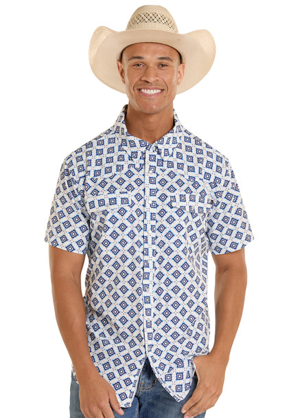 ROCK & ROLL TEK WHITE GEO PRINT - MENS SHIRT  - BMN3S08697