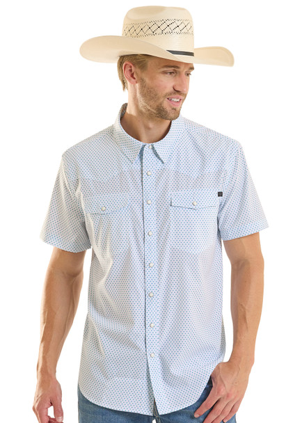 ROCK & ROLL TEK WHITE MINI GEO PRINT - MENS SHIRT  - BMN3S08792