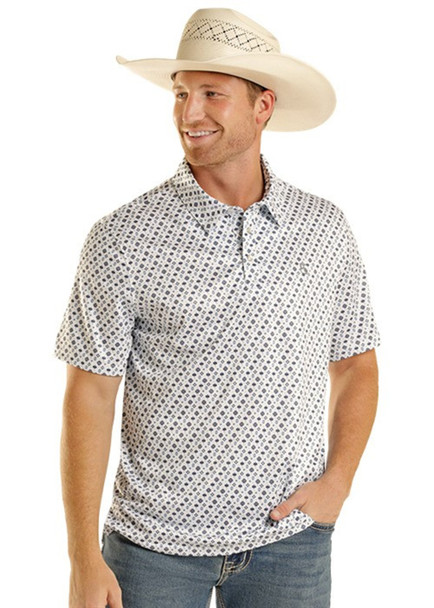PANHANDLE SLIM BLUE DIAMOND PRINT - MENS POLO  - TM51T08990