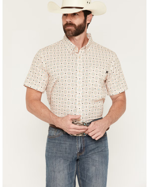 ROCK & ROLL TEK TAN MEDALLION PRINT - MENS SHIRT  - BMN3S08696