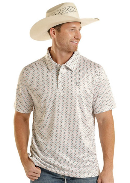 PANHANDLE SLIM ECRU TEAL CACTUS PRINT - MENS POLO  - TM51T08996