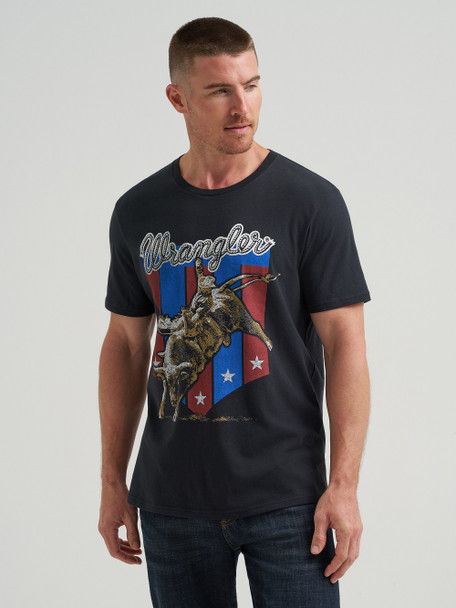 WRANGLER BULL RIDER RED & BLUE - MENS TEE  - 112380297