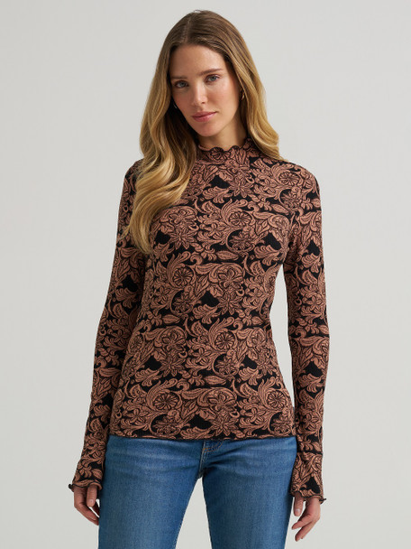 WRANGLER MOCK NECK FLORAL BLACK - LADIES SHIRT  - 112382532