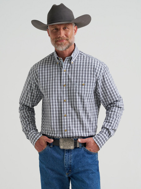WRANGLER GEORGE STRAIT BLUE BLACK PLAID - MENS SHIRT  - 112381961