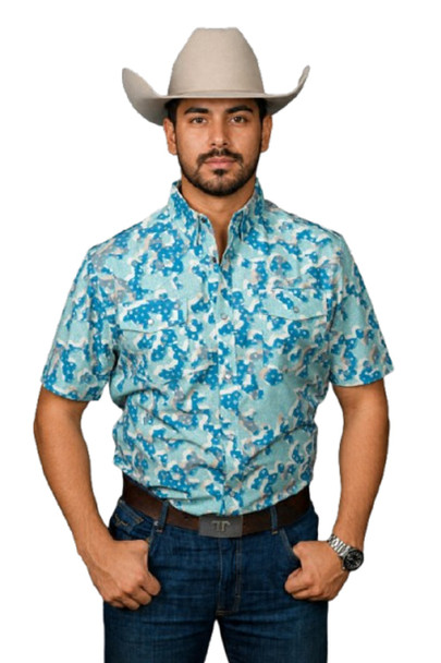 FERREL THE TRAVIS LIGHT BLUE PRINT - MENS SHIRT  - FPS1026103