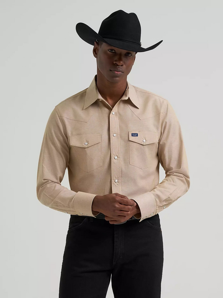 WRANGLER CHAMBRAY KHAKI WORKSHIRT - MENS SHIRT  - 112381688