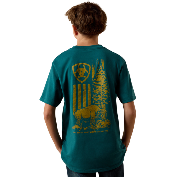ARIAT BISON WANDER TEAL - KIDS BOYS TEE - 10073453
