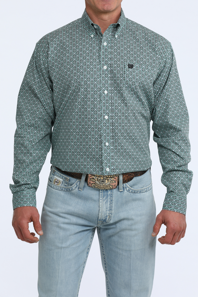 CINCH GREEN LS PRINT - MENS SHIRT  - MTW1106112