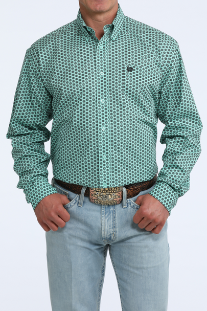 CINCH TEAL FLORAL GEO PRINT - MENS SHIRT  - MTW1106116