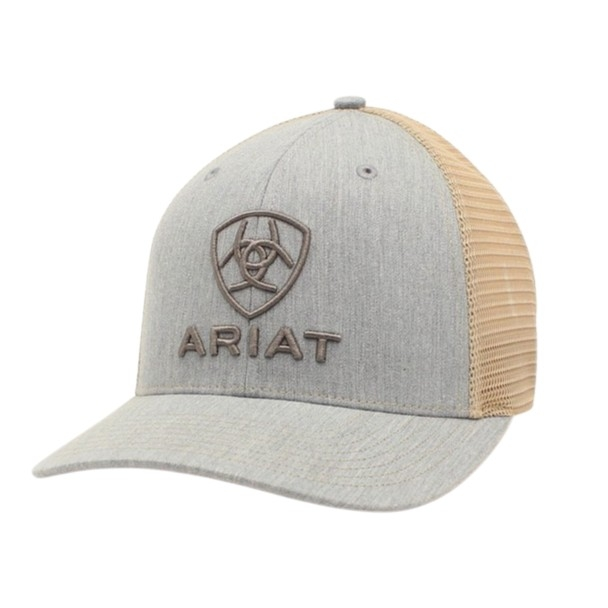 ARIAT GREY EMBROIDERED TAN MESH - HATS CAP  - A300012008