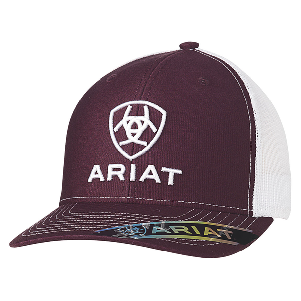 ARIAT BURGANDY EMBROIDERY WHITE MESH - HATS CAP  - A300012609