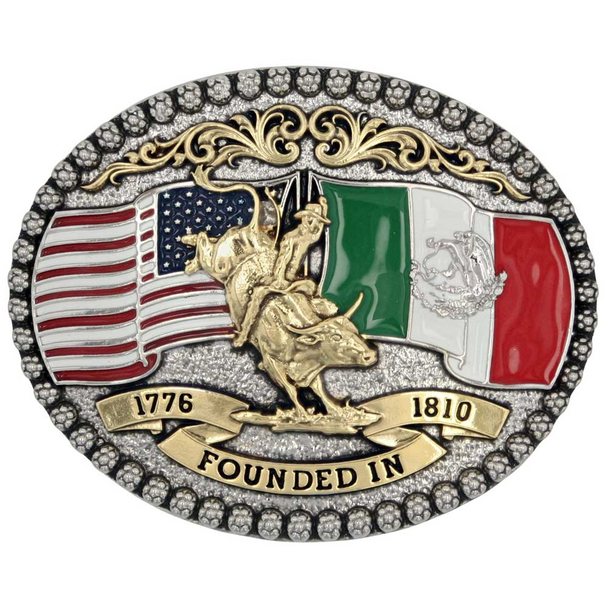 ATTITUDE BY MONTANA SILVERSMITHS AMERICAN & MEXICAN FLAG - ACC BUCKLE  - A958