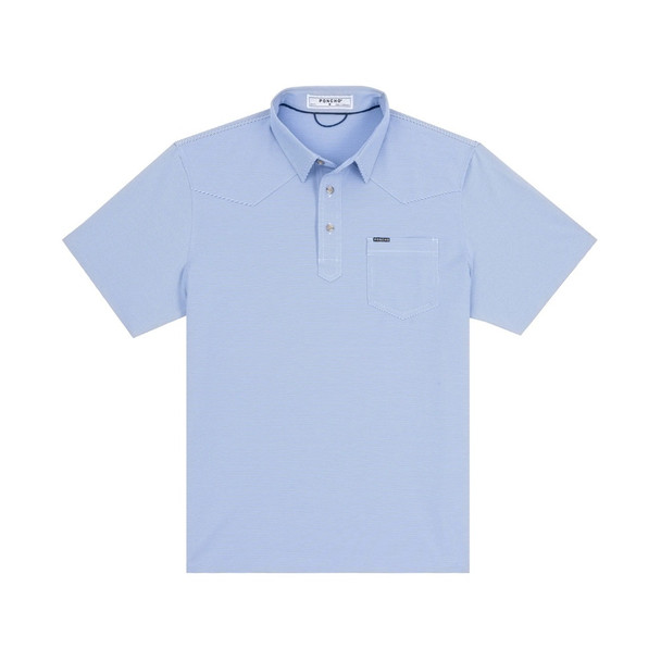 PONCHO  BLUE AND WHITE STRIPE - MENS POLO  - THE HAULOVER INLET