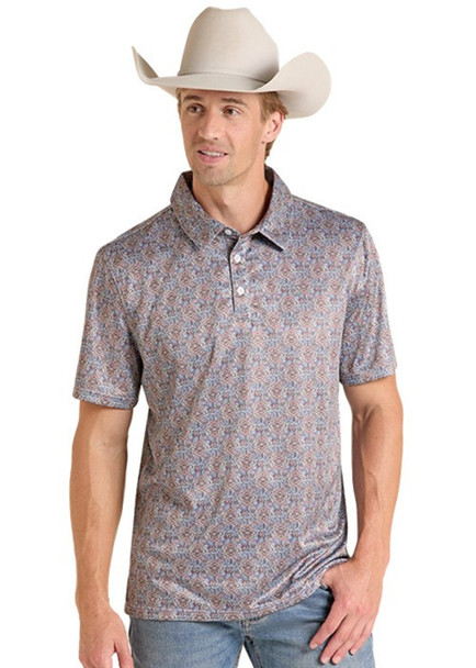 ROCK & ROLL TAUPE MEDALLION PRINT POLO - MENS POLO  - TM51T09500