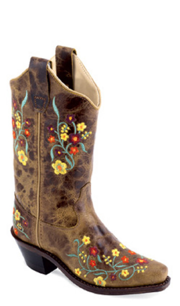 OLD WEST FLOWER BROWN SNIP TOE - BOOT KIDS GIRLS - CF8238