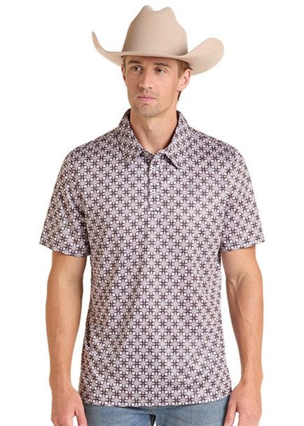 ROCK & ROLL BROWN GEOMETRIC PRINT POLO - MENS POLO  - TM51T09512