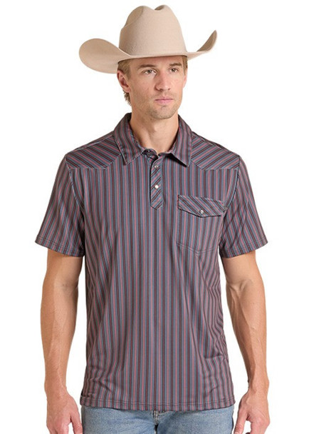 ROCK & ROLL CHARCOAL STRIPED VENTED - MENS POLO  - BM51T09591
