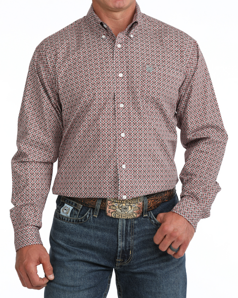 CINCH GEOMETRIC BURGUNDY PRINT - MENS SHIRT  - MTW1106140