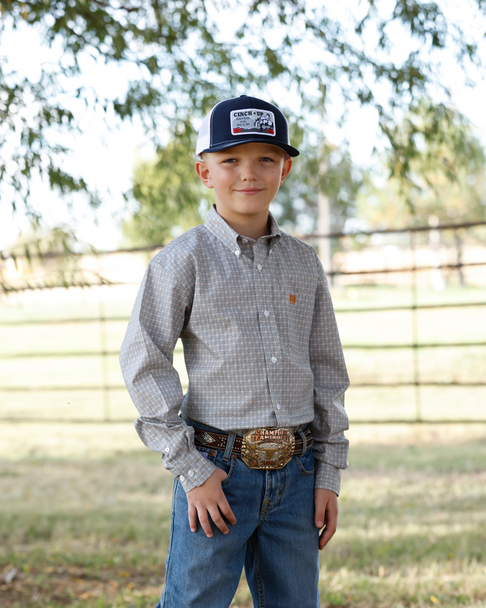 CINCH BOYS WHITE GEOMETRIC PRINT - KIDS BOYS SHIRT - MTW7060423