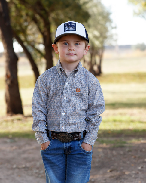 CINCH TODDLER WHITE GEOMETRIC PRINT - KIDS BOYS SHIRT - MTW7061423