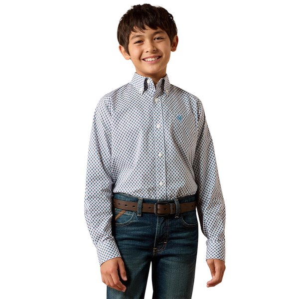 ARIAT PEREZ CLASSIC WHITE GEO PRINT - KIDS BOYS SHIRT - 10079424