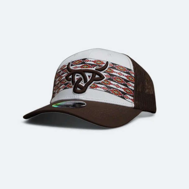 LOST CALF 3D LOGO WHITE BROWN AZTEC - HATS CAP  - KODA WHITE CURVE