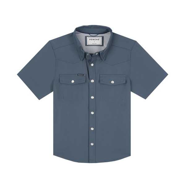 PONCHO  SLATE BLUEWESTERN PEARL SNAPS - KIDS BOYS SHIRT - THE SARDINE