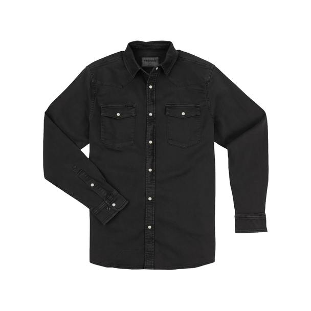 PONCHO  BLACK PREFORMANCE DENIM - MENS SHIRT WESTERN SNAPS - THE MATAMOROS