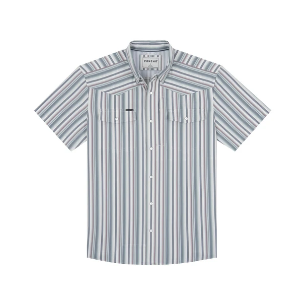 PONCHO  NAVY GREEN & WHITE STRIPES - MENS SHIRT WESTERN SNAPS - THE BIG RIG