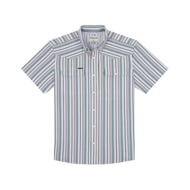 PONCHO  NAVY GREEN & WHITE STRIPES - MENS SHIRT WESTERN SNAPS - THE BIG RIG