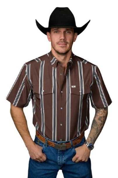 FERREL BROWN STRIPE PEARL SNAP - MENS SHIRT  - FPS1026178
