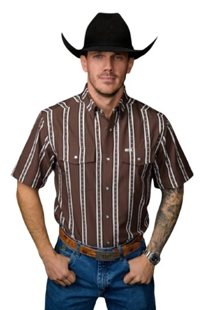 FERREL THE TUCKER BROWN STRIPE SNAP - MENS SHIRT  - FPS1026186
