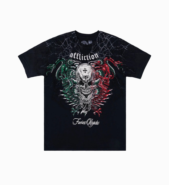 AFFLICTION FUERZA REGIDA OYE BLACK TEE - MENS TEE  - A30716