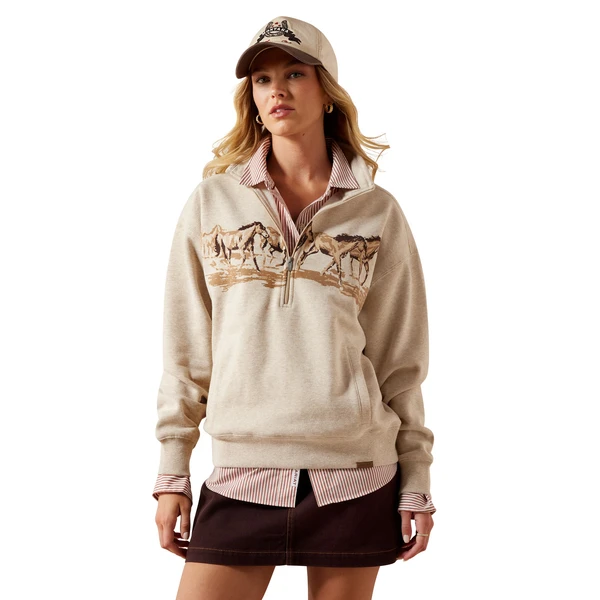 ARIAT RUNNING WILD 1/2 ZIP OATMEAL - LADIES SWEATSHIRT  - 10079255