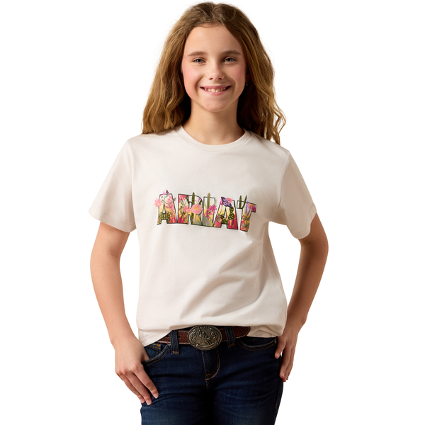 ARIAT FLORAL FILL OFF WHITE T-SHIRT - KIDS GIRLS TEE - 10082177